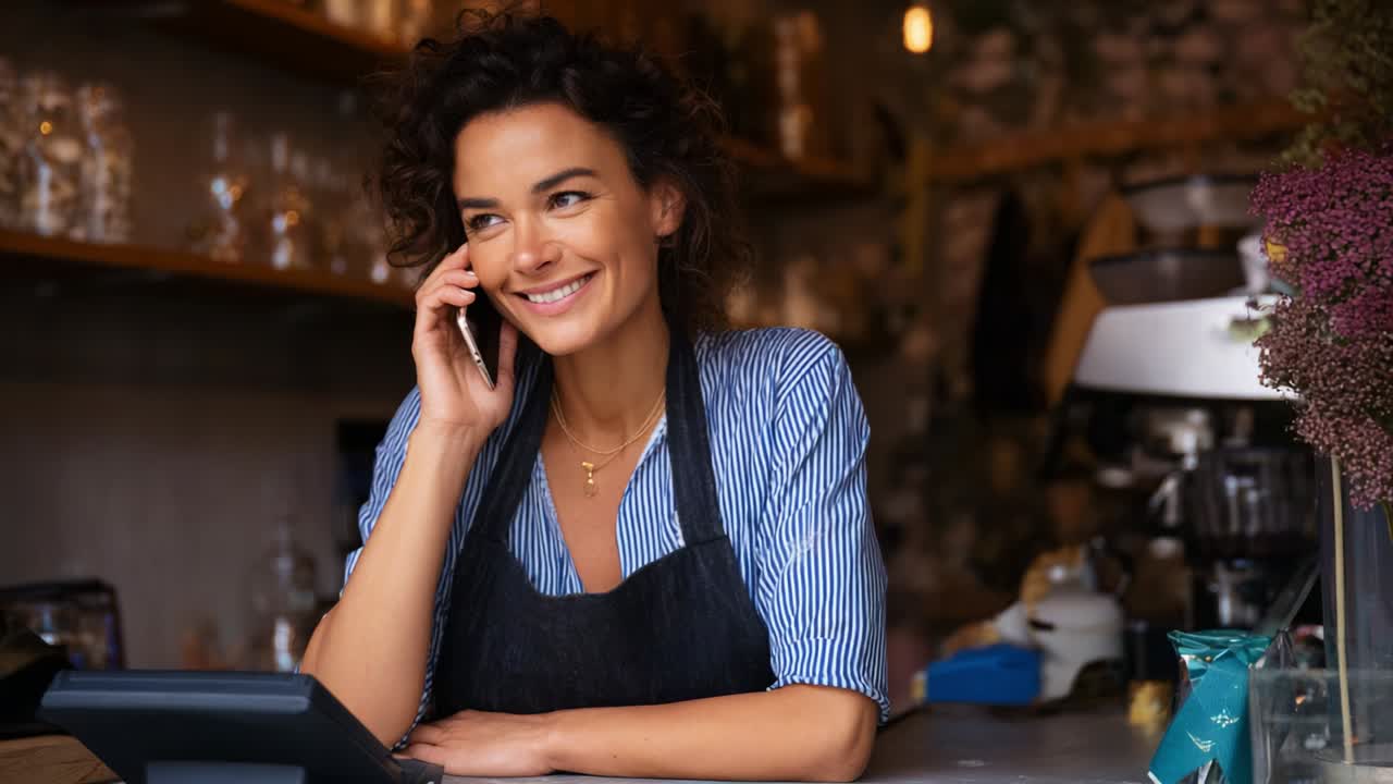 mujer en el teléfono en el café
