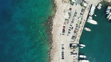 drone shot of kaş marina with boats in antalya region of türkiye