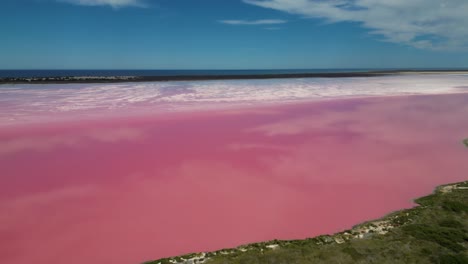 aerial view of hutt lagoon pink lake, port gregory, western australia