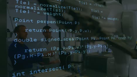 animazione dell'elaborazione dei dati su ingegneri maschi e robot