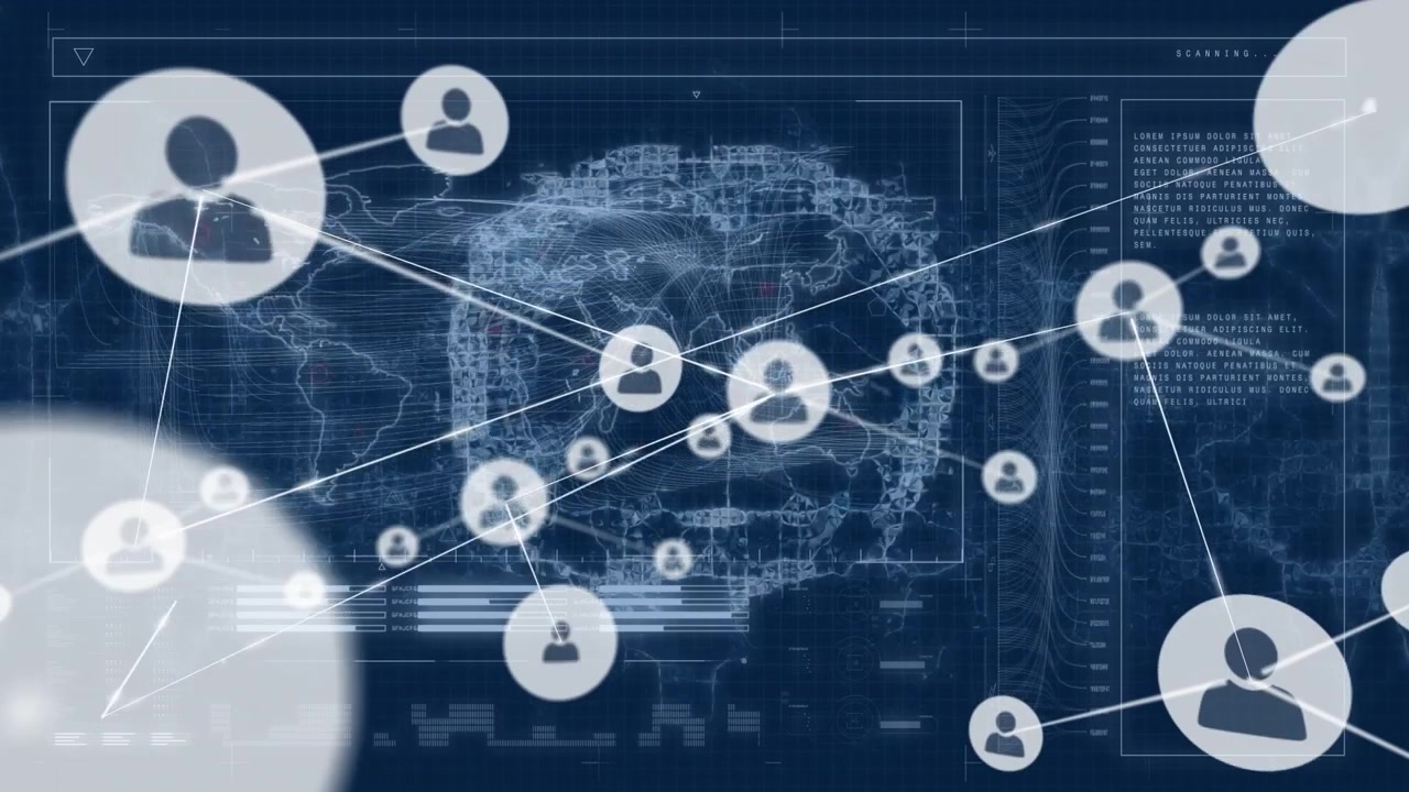 Digital Global Network Connection Interface with User Icons