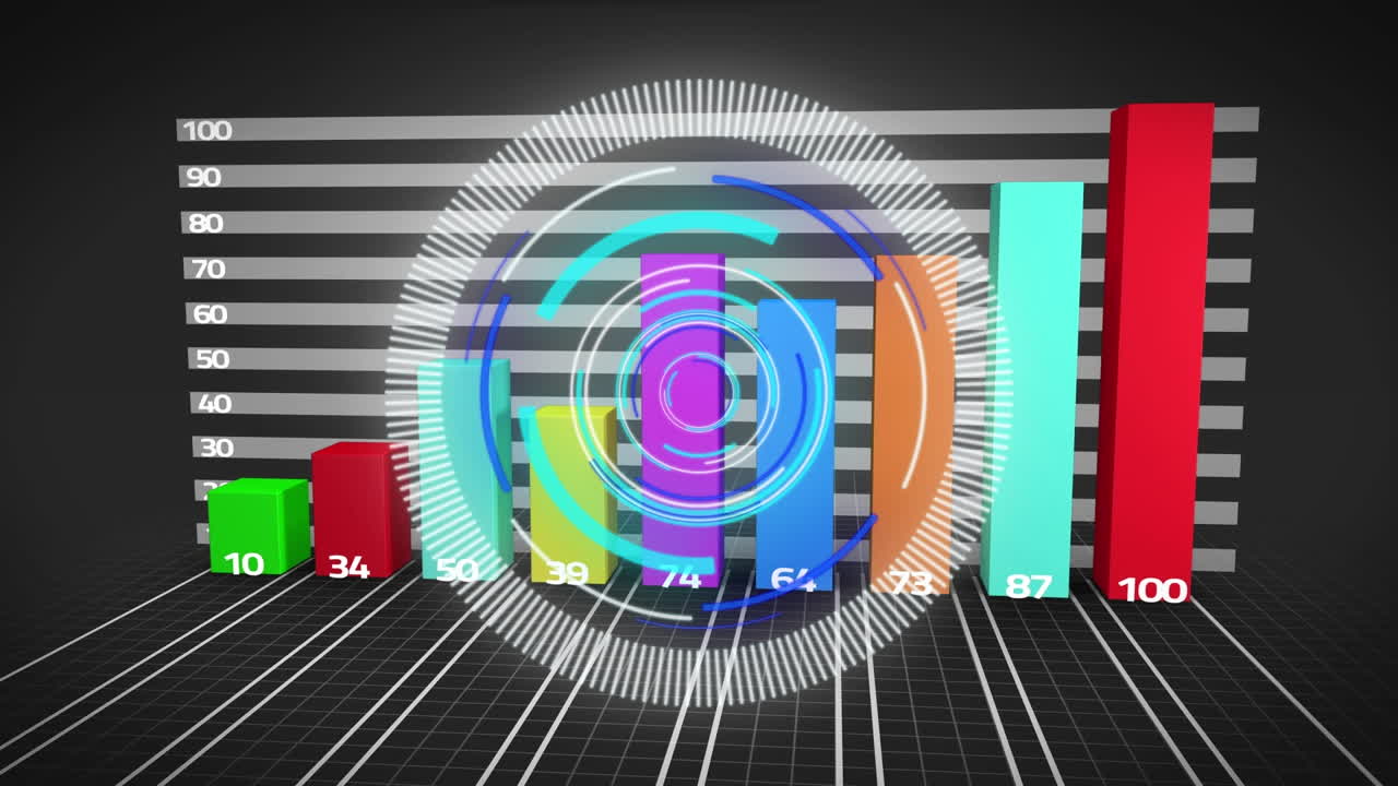 animación del escaneo del alcance sobre el procesamiento de datos financieros sobre un fondo negro