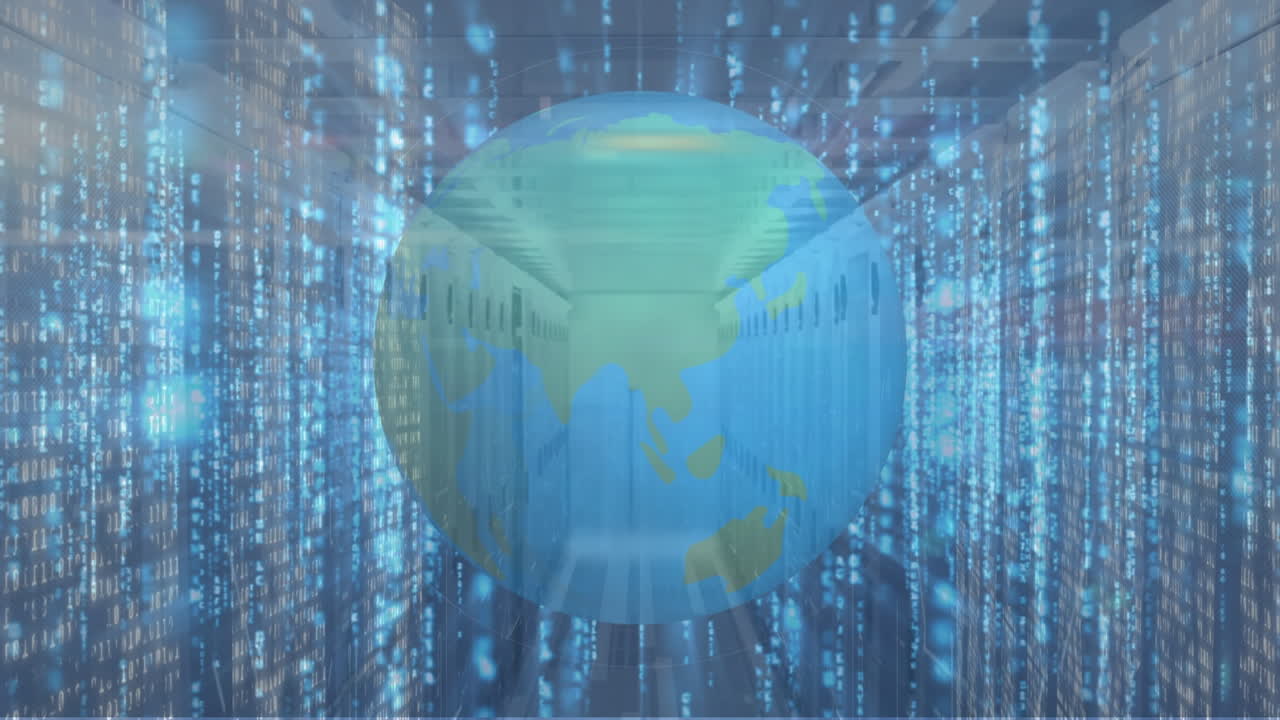 Animation of globe and lights over servers