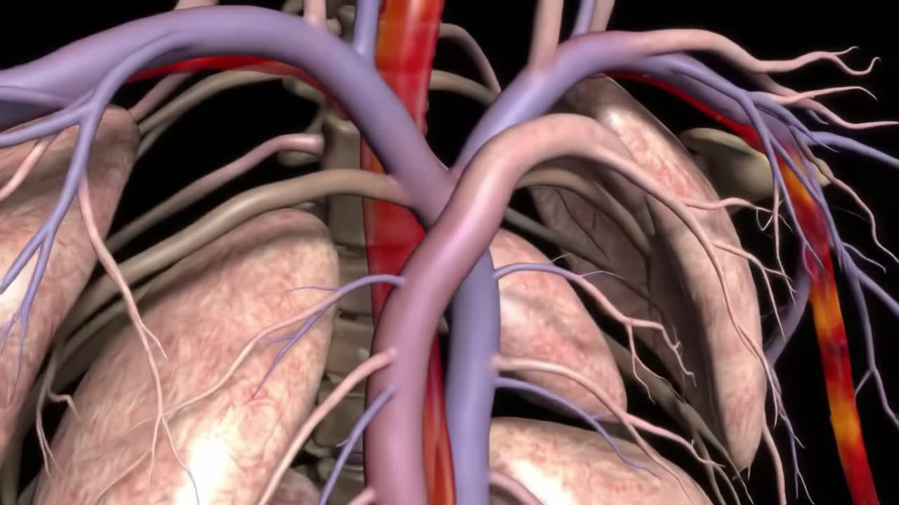 Detailed Anatomical Visualization of the Human Cardiovascular System, Including Arteries, Veins, and Lungs, Highlighting Their Interconnected Structure and Functionality