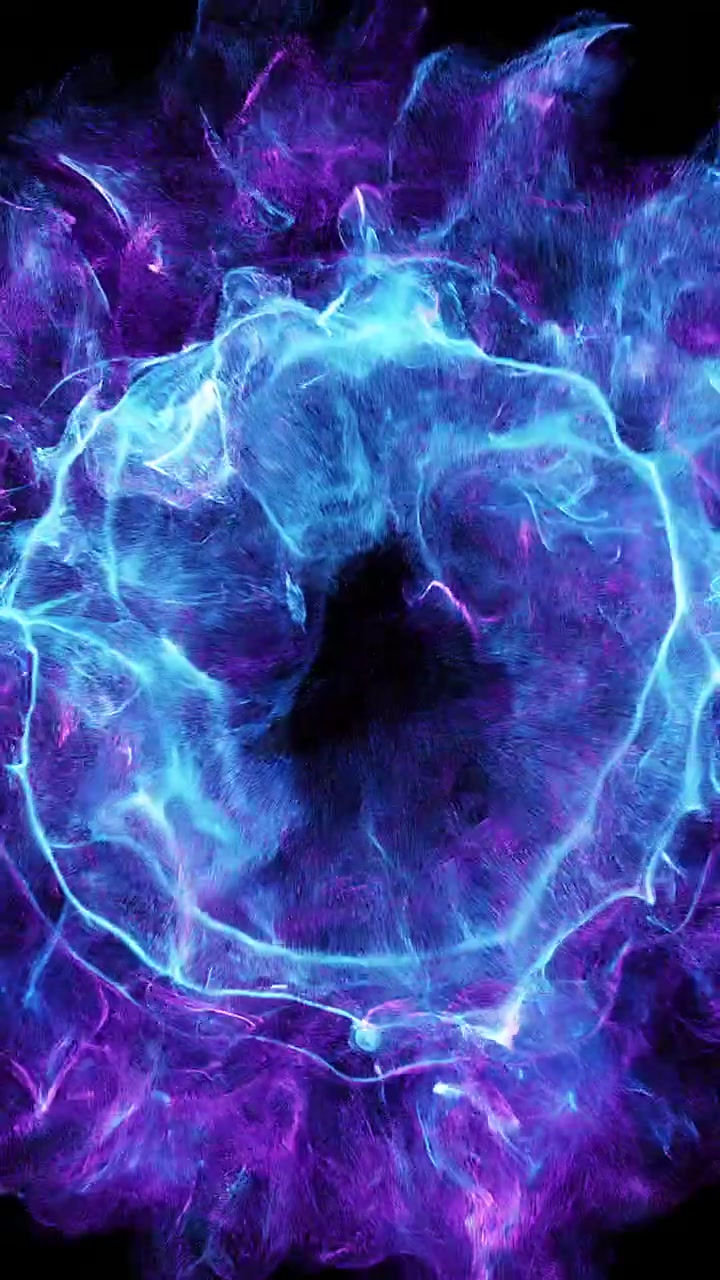 Esplosione di energia astratta blu e viola su sfondo nero
