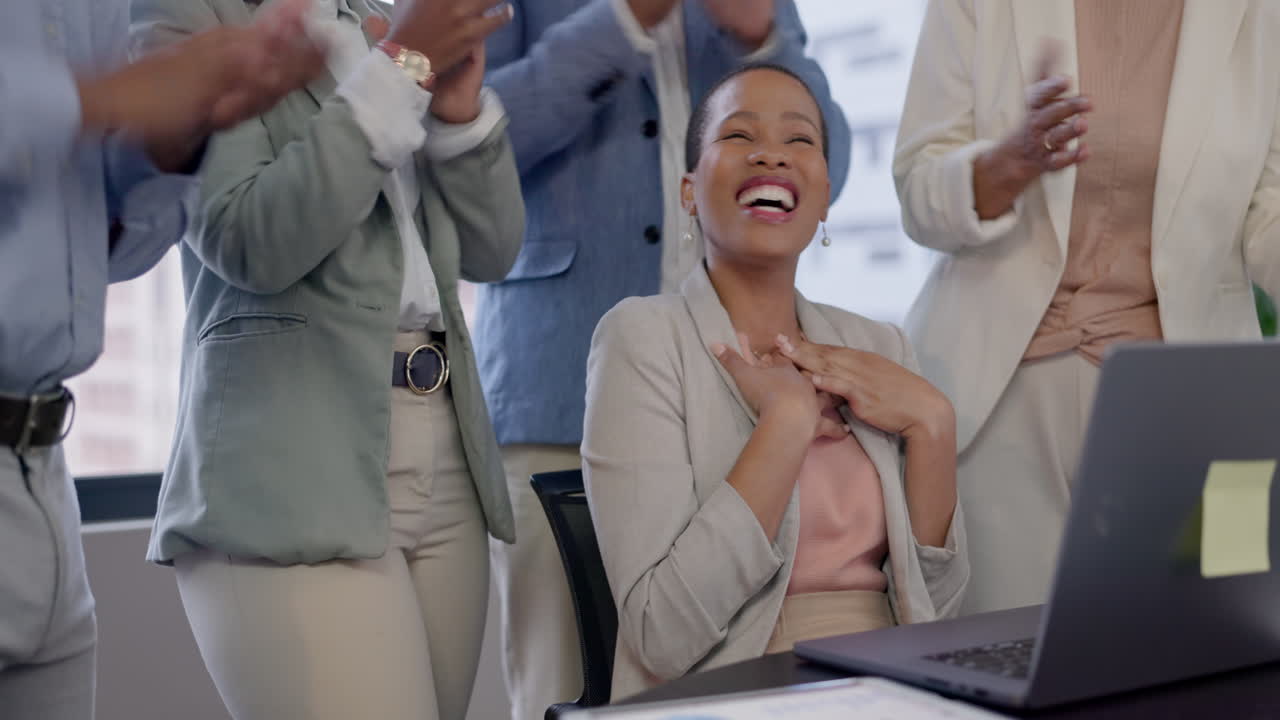 Success, applause or happy businesswoman