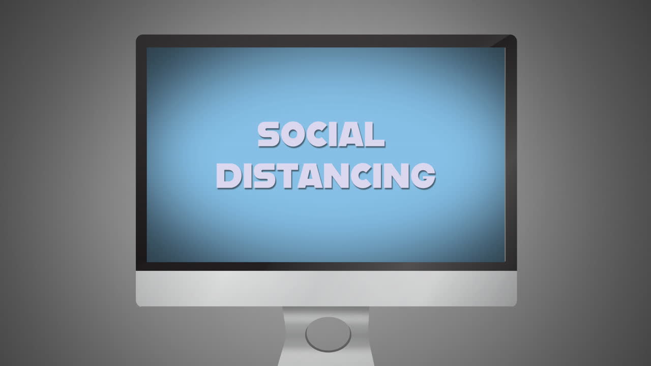 컴퓨터 화면에 있는 사회적 거리두기 텍스트