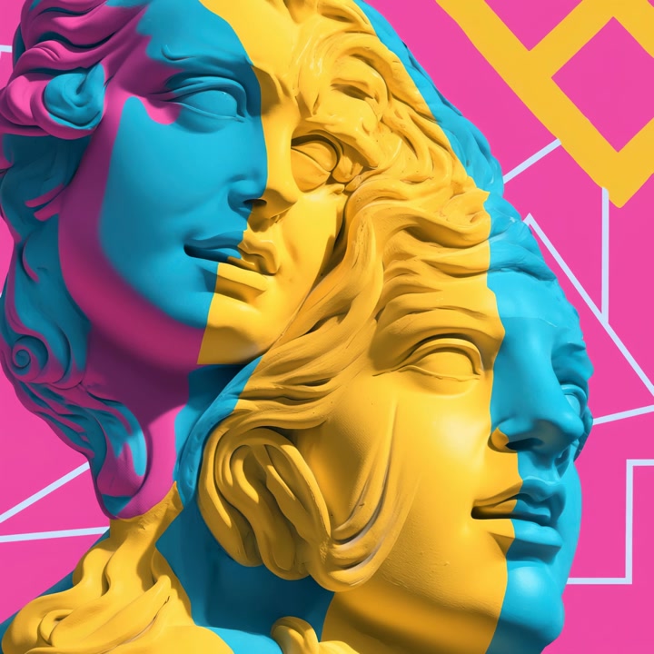 Modern Pop Art Sculpture with Vibrant Pink, Yellow, and Blue Hues