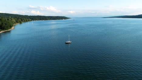 drone flies over lake starnberg