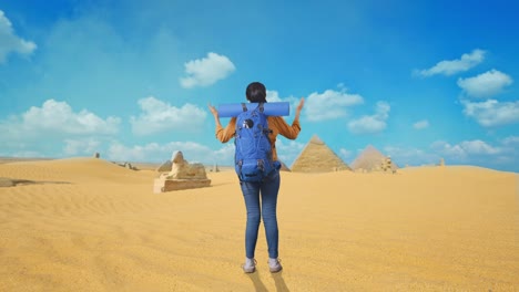 traveler in front of the pyramids in egypt