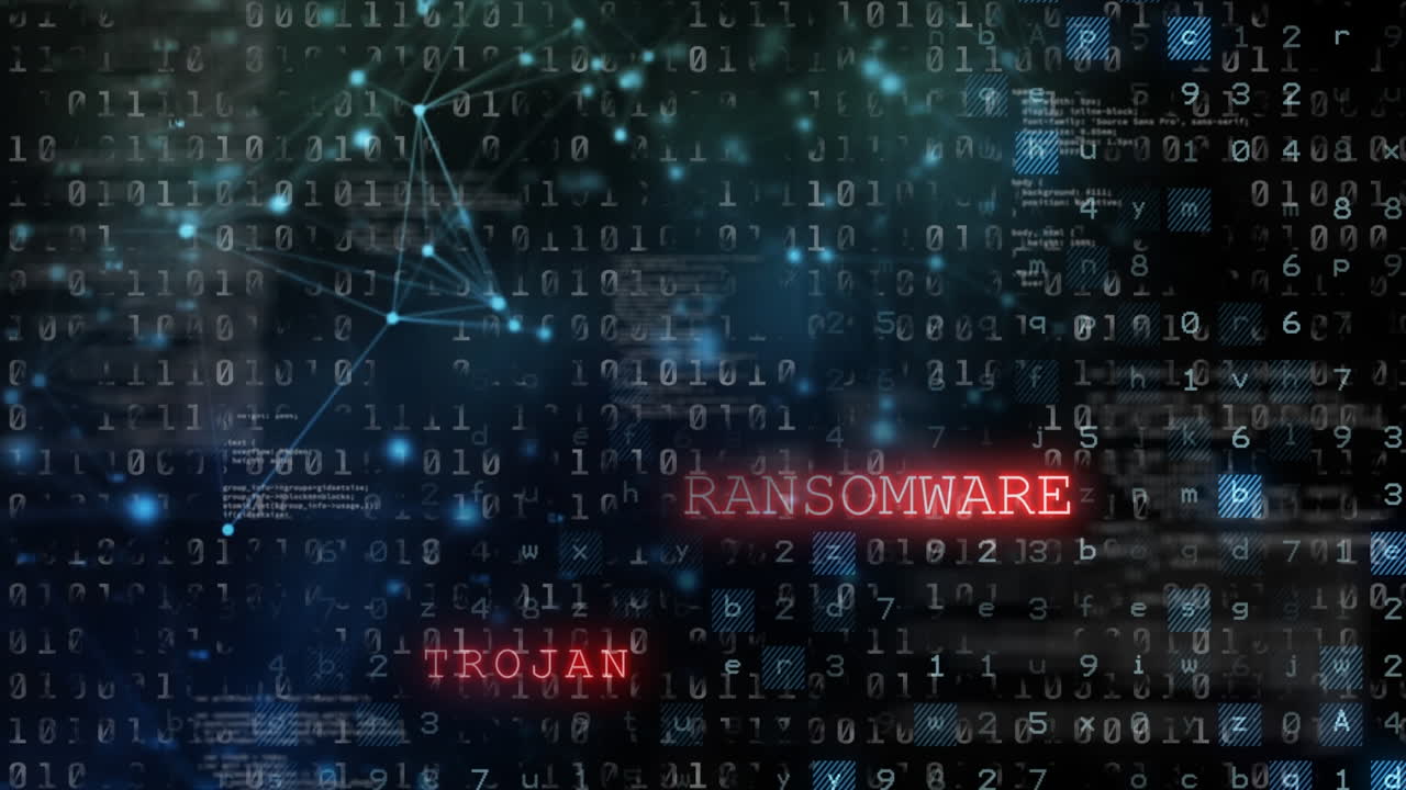 Animation of network of connections and data processing on black background