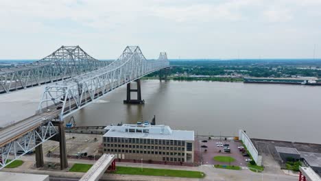 aerial view of crescent city connection bridge over mississippi river in new orleans, louisiana, usa