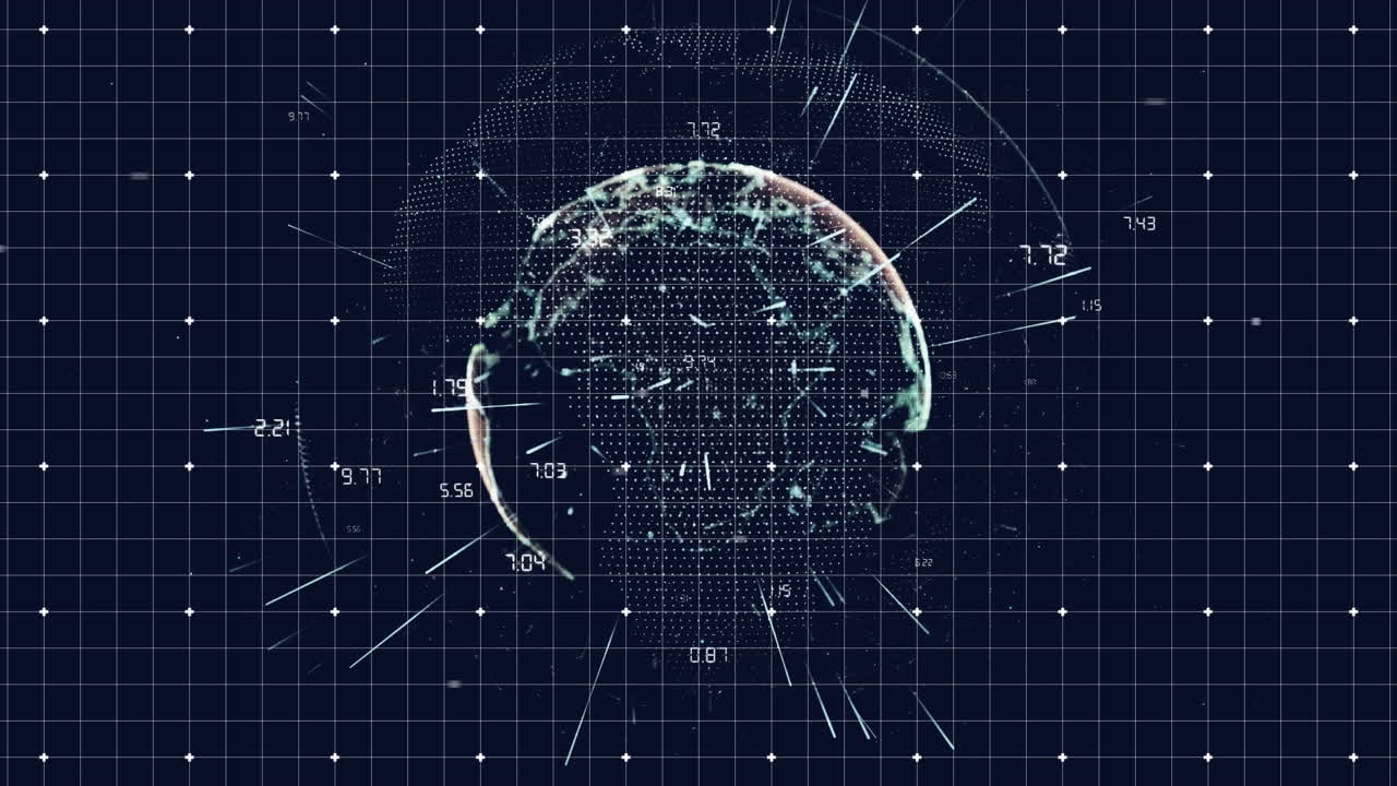 Animation of networks of connections forming a globe and spinning