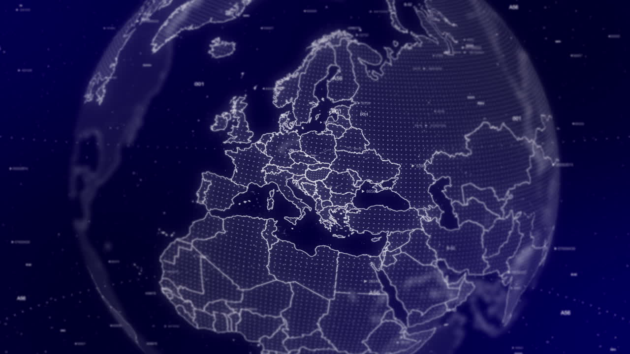 A cinematic video background showcases a digital globe rotating, zooming in on Hungary country