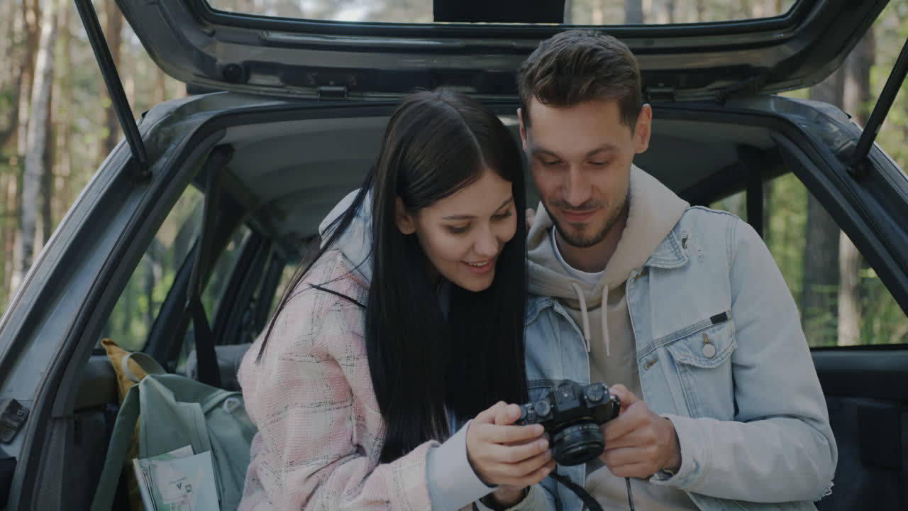 Couple enjoying a romantic road trip