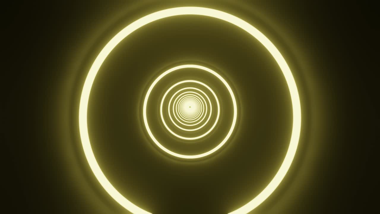 túnel de neón de círculo amarillo. telón de fondo abstracto en bucle.