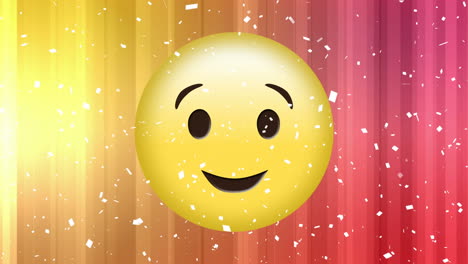 animation of smile emoji icon with falling confetti on yellow and pink background