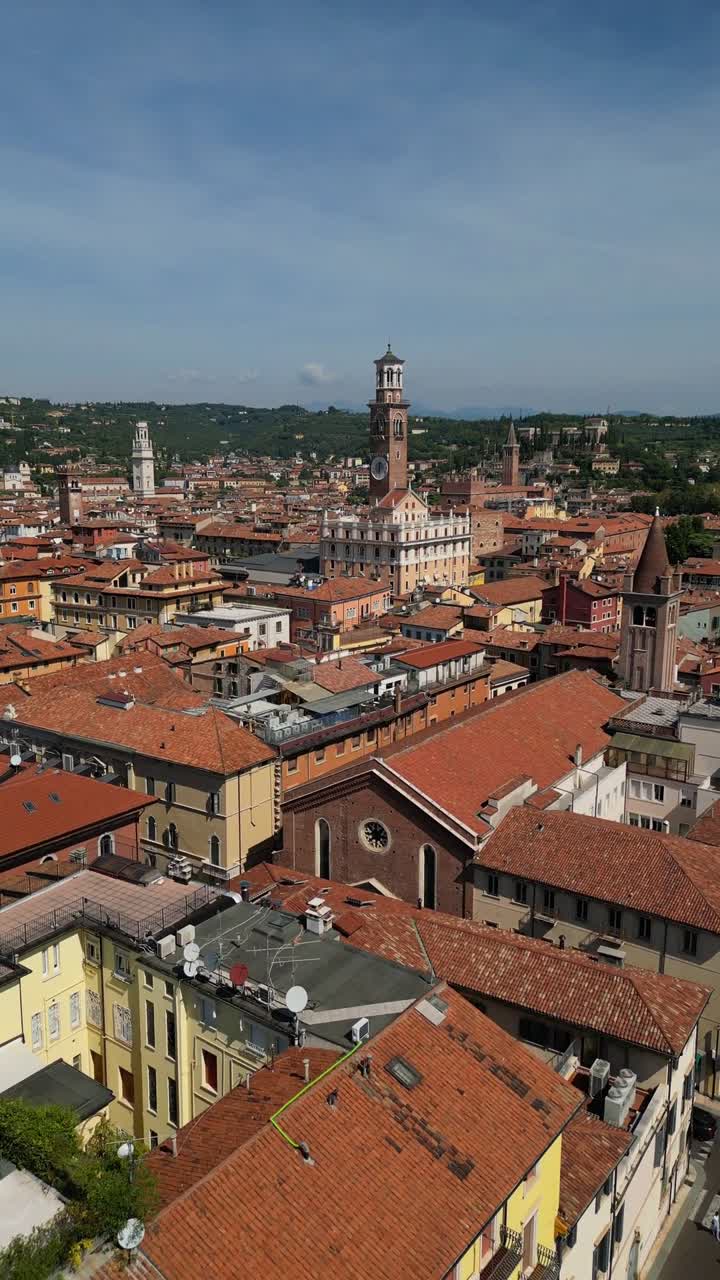 Aerial view of the historic city center of Verona, Italy view from Torre dei Lamberti