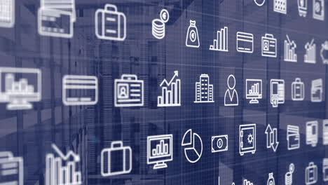 animation of digital icons and data processing over computer servers