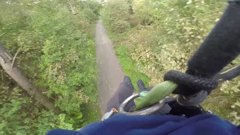 pov zipline through forest