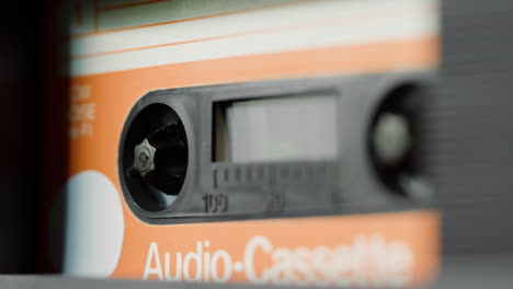 close-up of an audio cassette