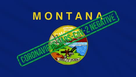 montana us state swaying flag with green stamp of freedom from coronavirus, loop