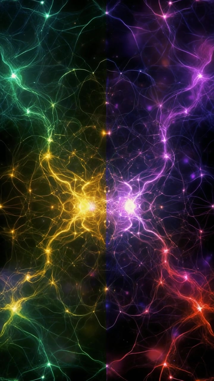Animazione astratta di rete neurale con colori vibranti e luminosi