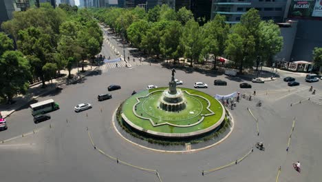 drone-shot-of-diana-cazadora-roundabout-with-cyclists-exercising-in-mexico-city