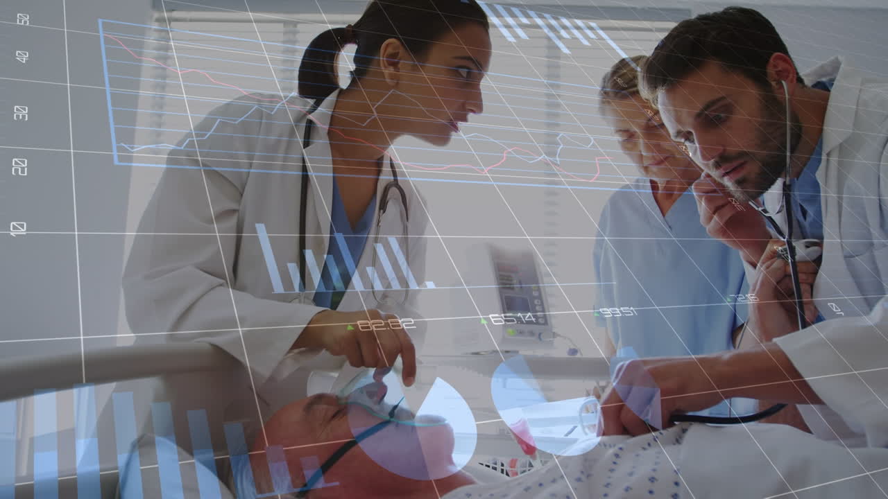 animación del procesamiento de datos en tres médicos diferentes con pacientes