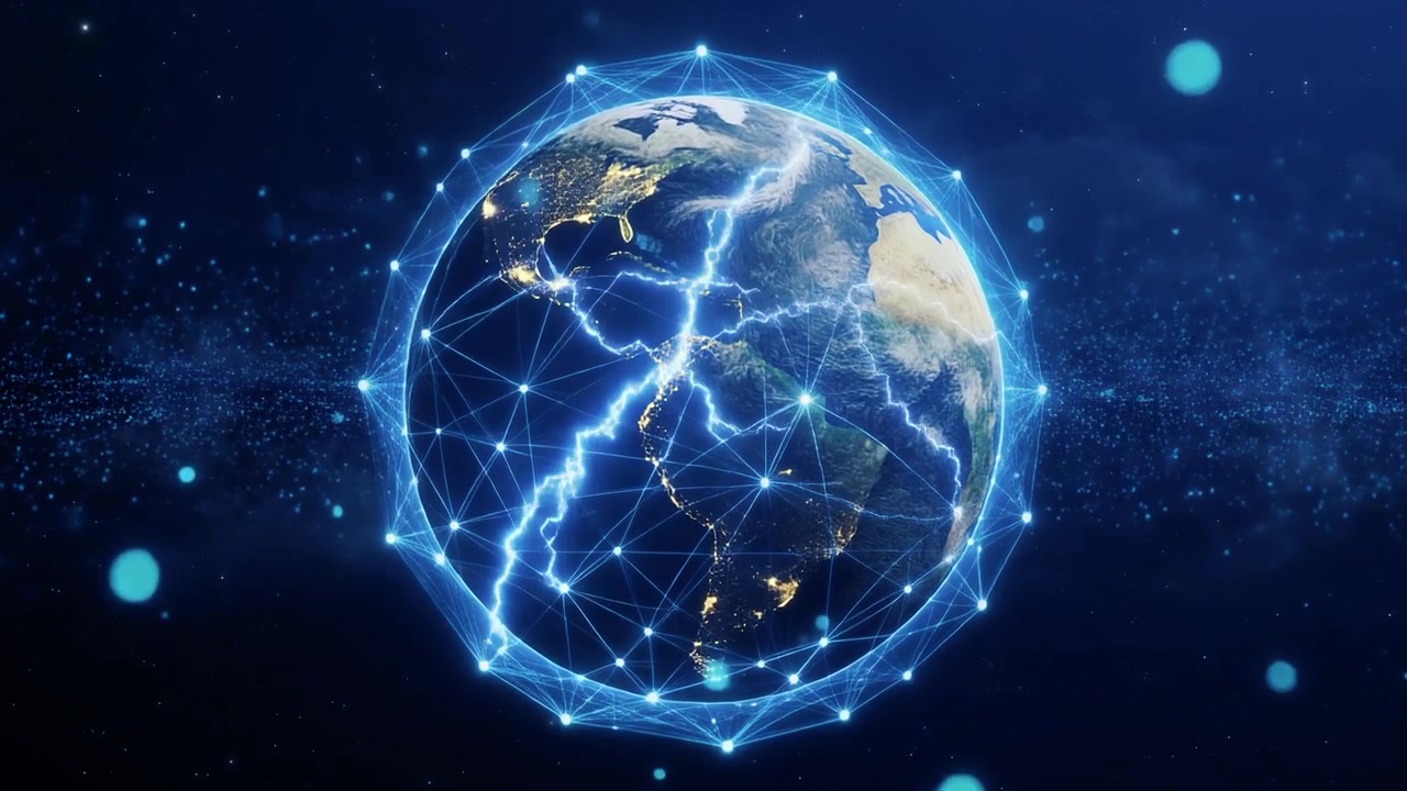 Digital Global Network Connecting Around Earth