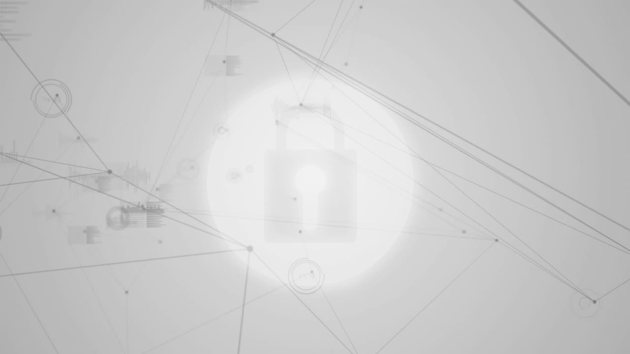 animación digital de la red de conexiones a través del icono de candado de seguridad en fondo gris