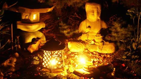 a buddha statue, lamps and incense are seen in time-lapse motion