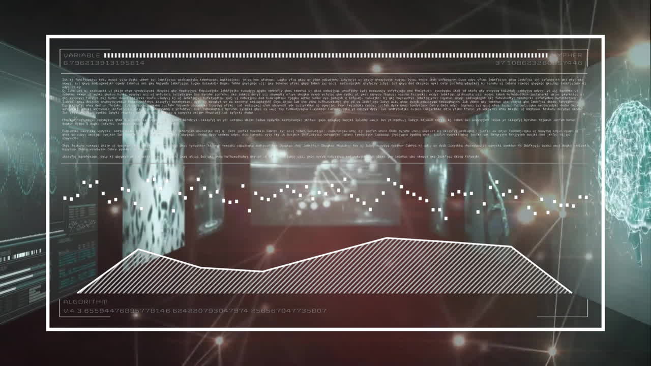 어두운 배경에 있는 화면에서 데이터 처리의 애니메이션