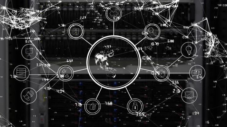 Animation of turning globe surround of business icons