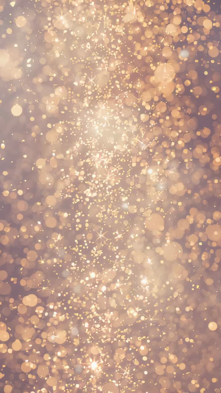 Video verticale: animazione con colonna scintillante che si sposta in uno studio per decorazione con effetto bokeh