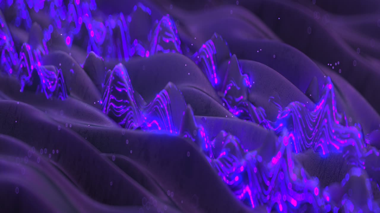 Purple glowing light trails on wavy surface seamless loop 3D render animation