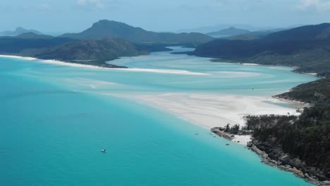 the white sand and clear green tropical waters at australias whitehaven beach from drone aerial perspective