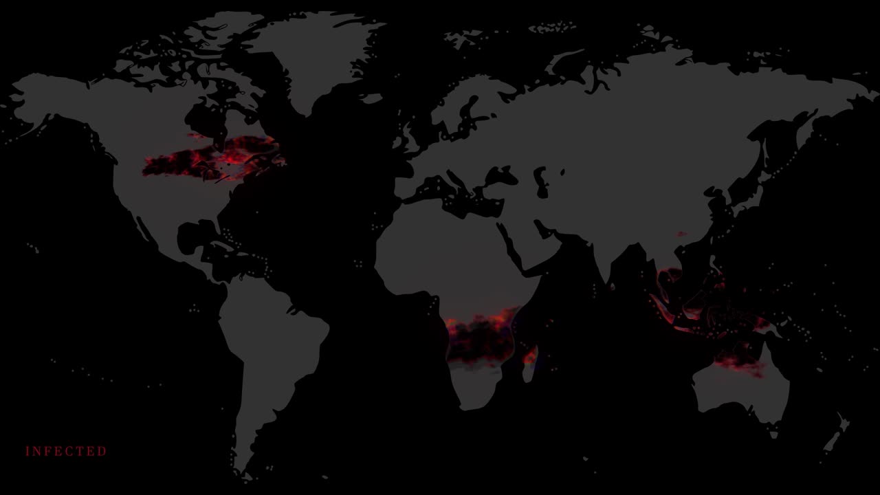 mapa del virus de la corona que propaga la animación de la infección