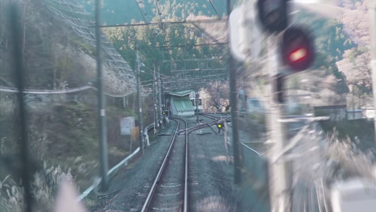 Train Driver Eye View - Train Moving Through Tunnels By The Forest In Tokyo, Japan.  - POV - Timelapse