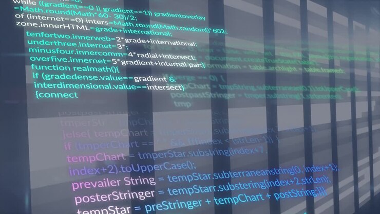 Animation of data processing and lines on blue background