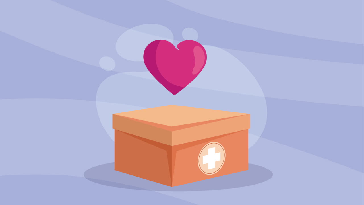 caja de donaciones de caridad con animación de corazones