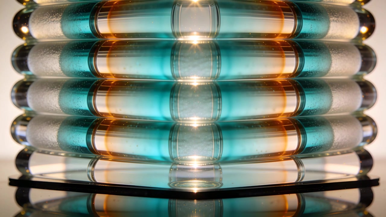 Flickering backlight causing teal amber ribbed stack shifting on studio tabletop