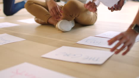 team brainstorming session on the floor