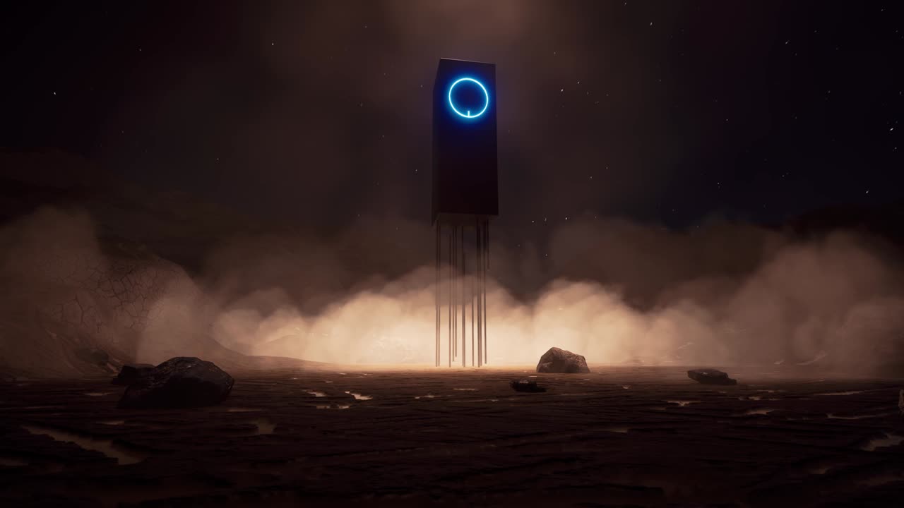 portal espacial futurista moderno en otro planeta tiempo de noche 4k