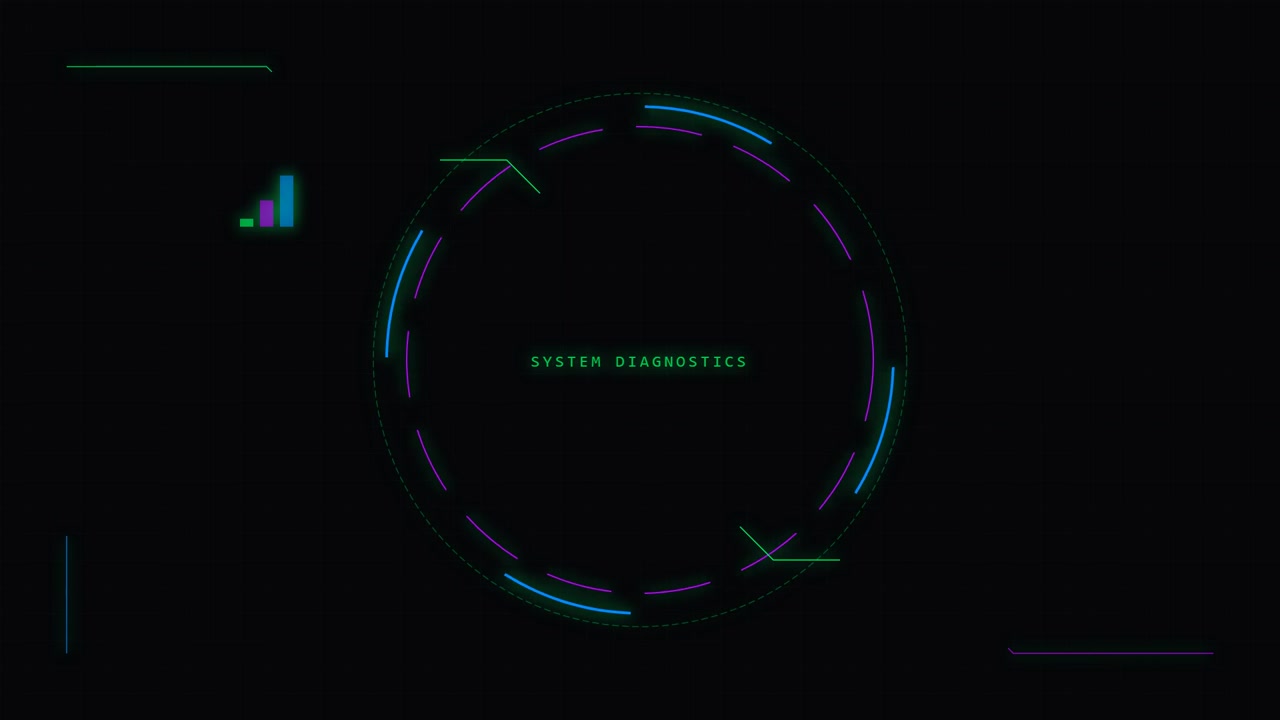 Digital System Diagnostics Interface with Rotating Circular HUD