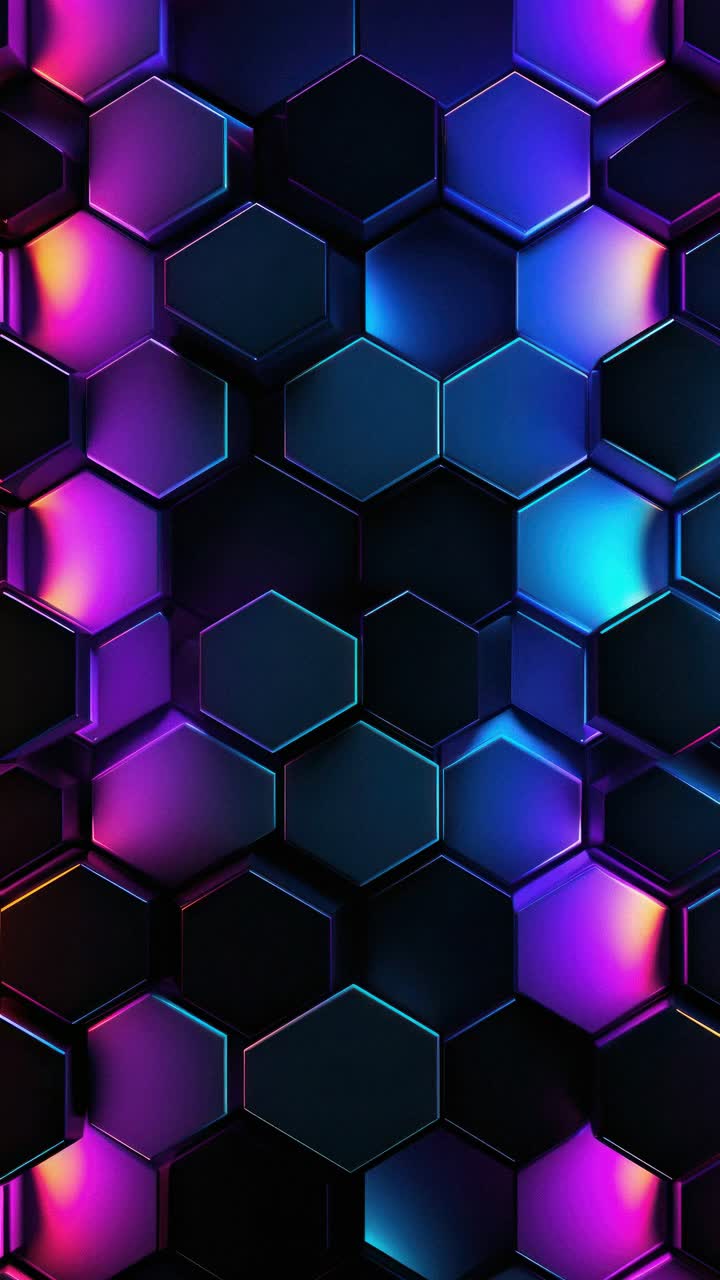 Abstract video concept with a close-up angle of reflective hexagonal patterns in vibrant blue