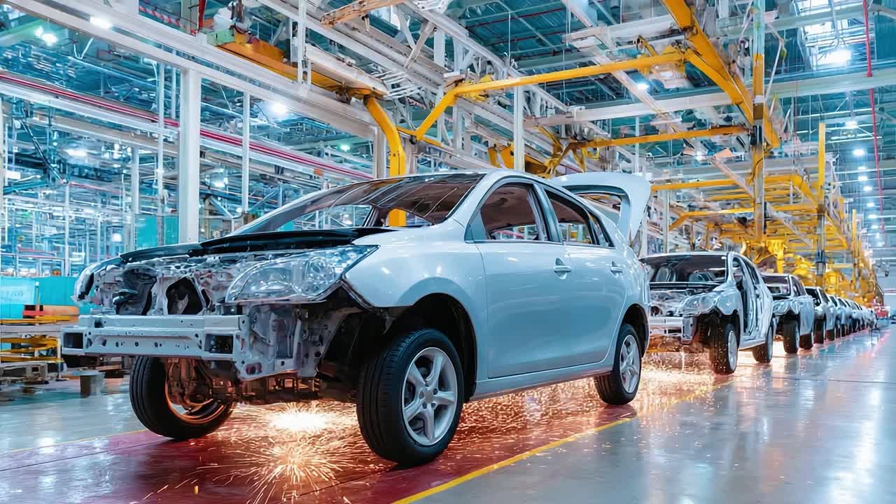 An Insight into Automobile Manufacturing: A Close Look at the Assembly Line Progression of Vehicles in a High-Tech Factory Setting