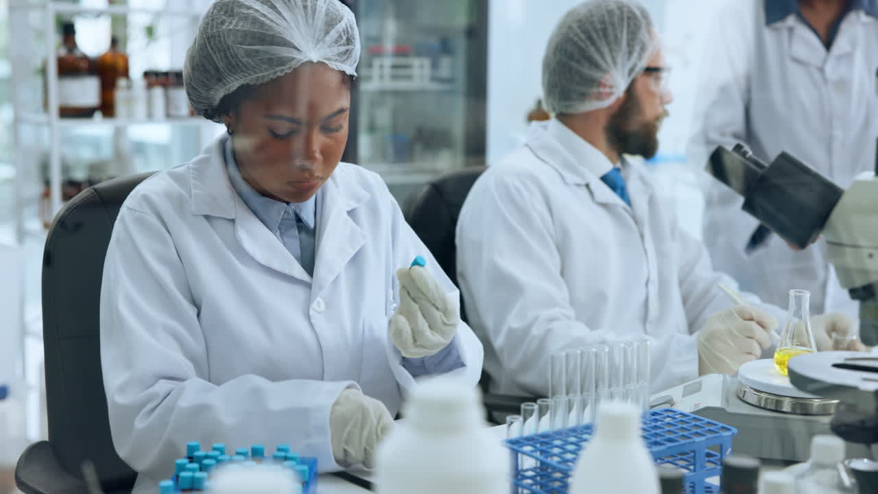 Female Scientist Working with Capsules and Taking Notes in a Laboratory