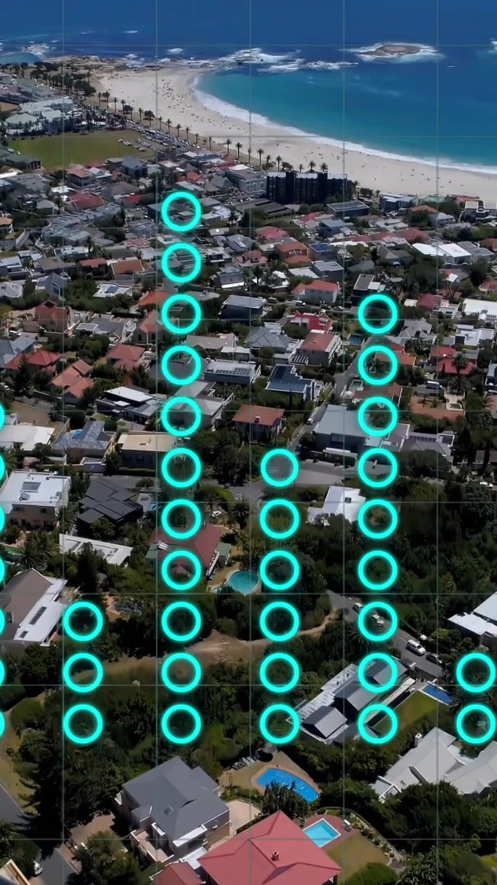 Animation of financial graphs over cityscape