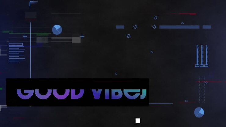 Animation of good vibes text and data processing on black background